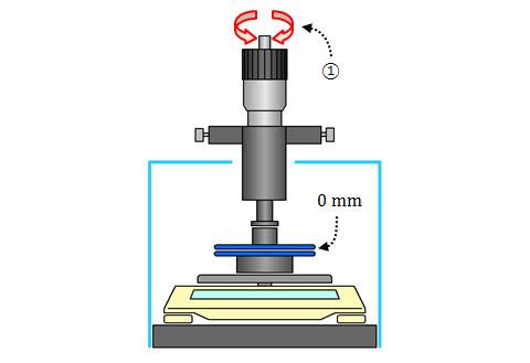 (7) Adjust the plate separation to 0 mm. Using the micrometer, adjust the plate separation to 0 mm. This is indicated by the mass reading increasing suenly.