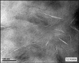 the electrospunnanofiber was supported by the TEM images Figure 4a and 4b showing the exfoliated deala MMT on the polymer matrix with 0.6740- nm @ x150k (Fig.4a ) and 0.875 nm @ x 300K (Fig.