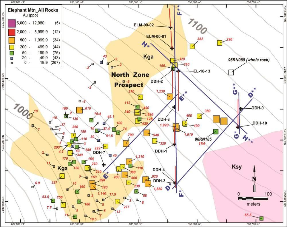 North Zone Geology and Rock Sample Results Pervasively sericite and silica