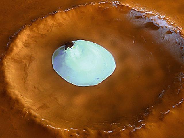 Martian crater with water-ice did this