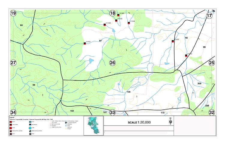 Outputs generated The outputs were generated in the form of hard copy maps depicting the location of the projects and its catchment areas on the drainage pattern.