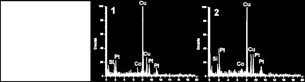 Co and in their EDX spectra (The Si and Cu peaks are from the system.).
