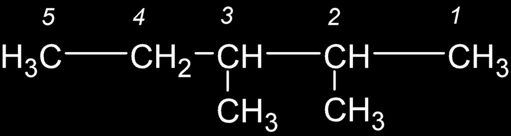 Indicate the positions of the alkyl groups according to the numbers of the carbon atoms in the main