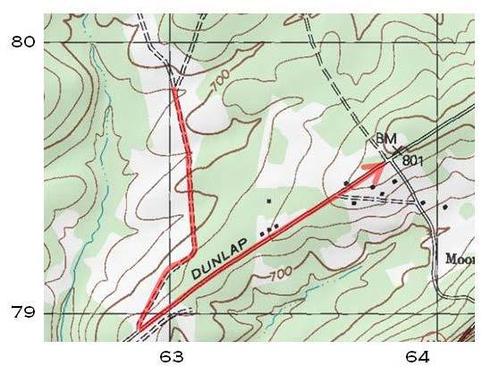 at each to record the map distance. Then move the paper to the map scale on the lower margin and find the distance (in this case approximately 850m).