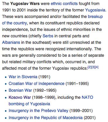 Sample component: Yugoslav Wars