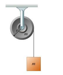 A mass m hangs from the free end of the string. Show that the acceleration of the mass when it is let go is a = g/3.
