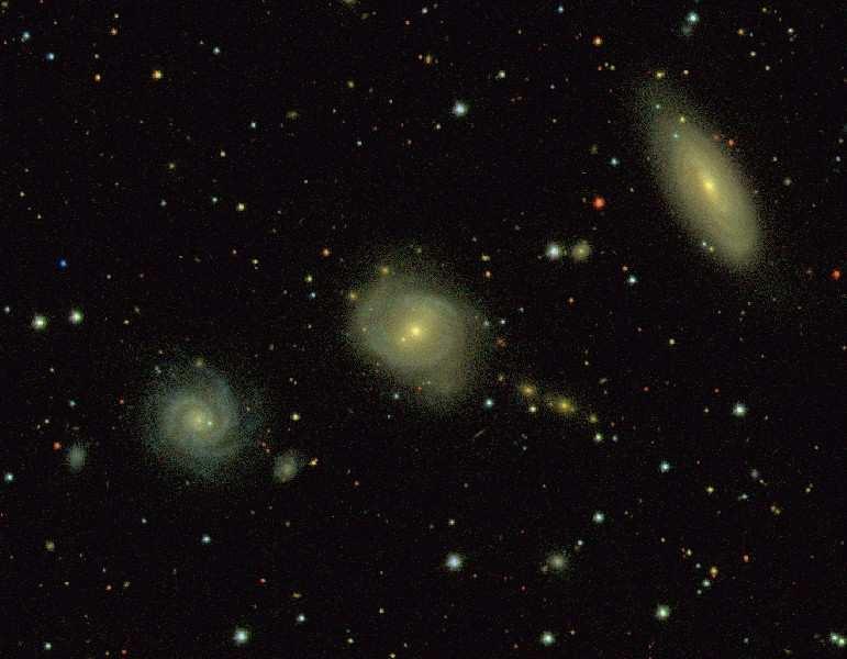 7 Fig. 1. An approximately 5 6.5 g-r-i composite based on SDSS imaging of the galaxies NGC6976, NGC6977, and NGC6978. The faintest objects visible in this image have r 22.