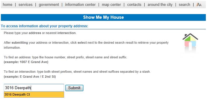 Information about city services for my property Show Me My House!