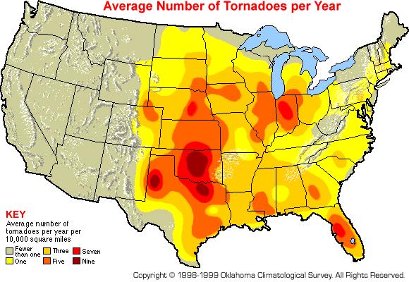 Where are tornadoes most likely to occur? The geography of the central part of the United States, known as the Great Plains, is suited to bring all of the ingredients together to forms tornadoes.