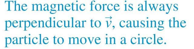 Cyclotron motion The figure shows a positive charge moving in a plane that is perpendicular to a uniform magnetic field.