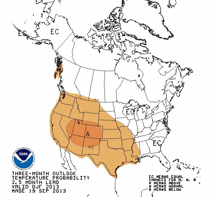 Temperature Outlook December-January-February Note: areas in orange are expected to