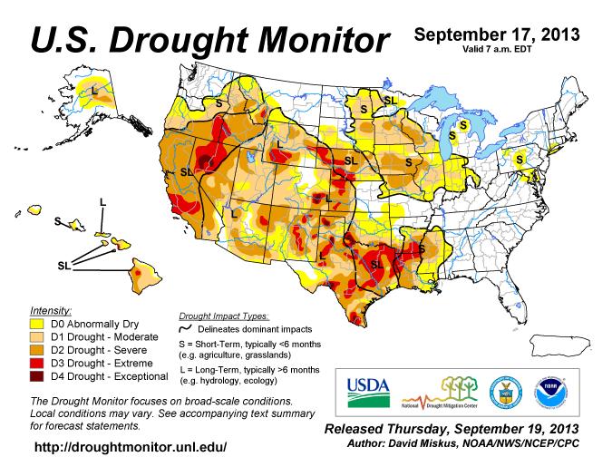 U.S. Drought Monitor As of Tuesday, September 17 Note: areas in orange are expected