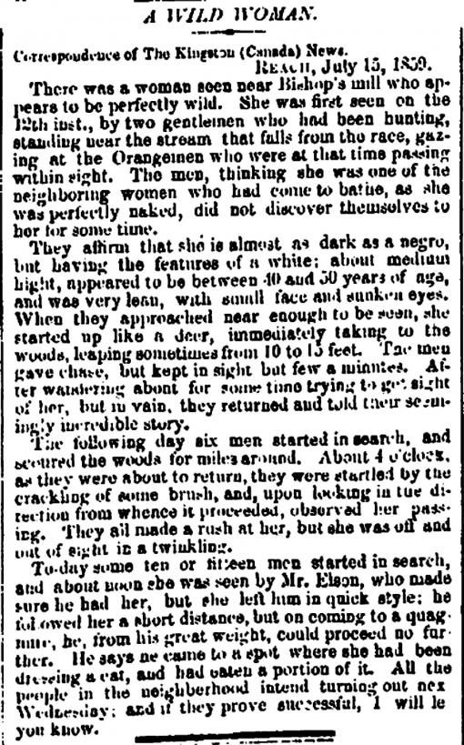 Think About: How does this article from the The Kingston News, July 15 1859, affect your reading of Lusus Naturae? Discuss two things.