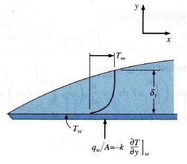 The Thermal Boundary layer Consider the system shown T w : The temp. of the wall T : The temp.