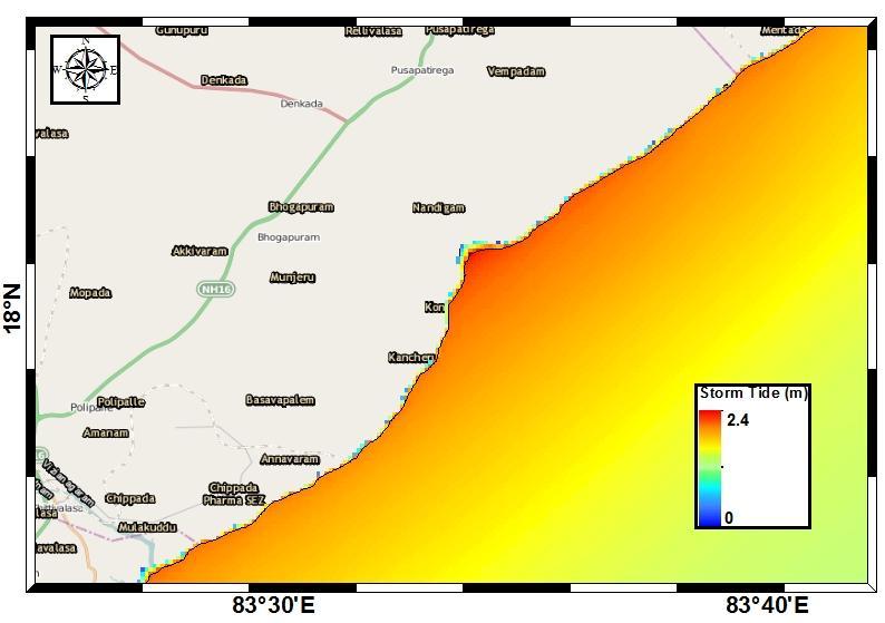 Real time storm surge warning for the very severe cyclonic storm Hudhud Real time