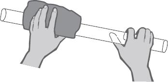 Q5.(a) The diagram shows a polythene rod being rubbed with a woollen cloth.