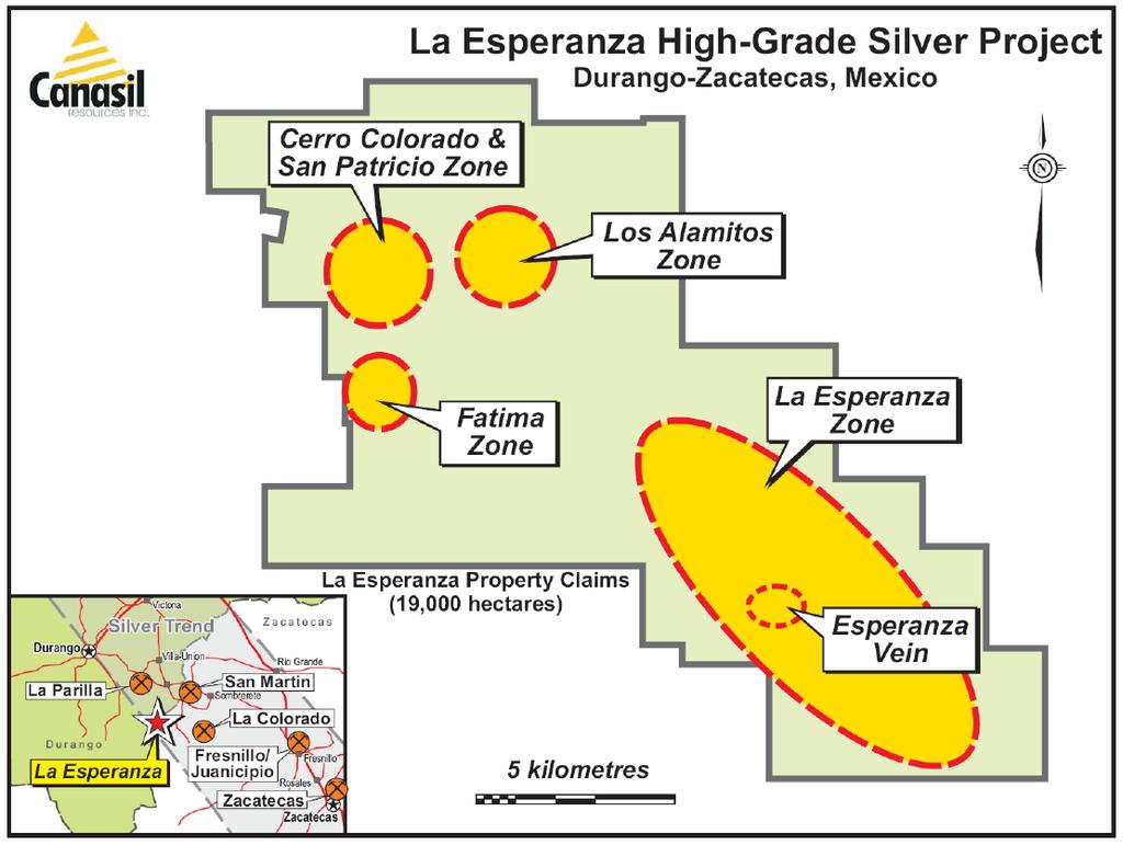LA ESPERANZA Silver-Zinc-Lead Project 18,954 ha District Scale Epithermal Vein System Option Agreement with MAG Silver Corp.