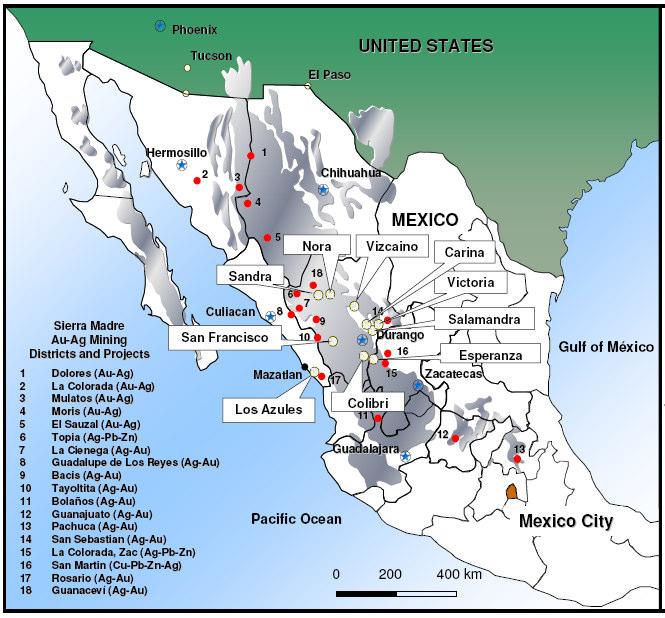 10 Exploration Projects in Mexico: 70,000 hectares Combined land position Located on known