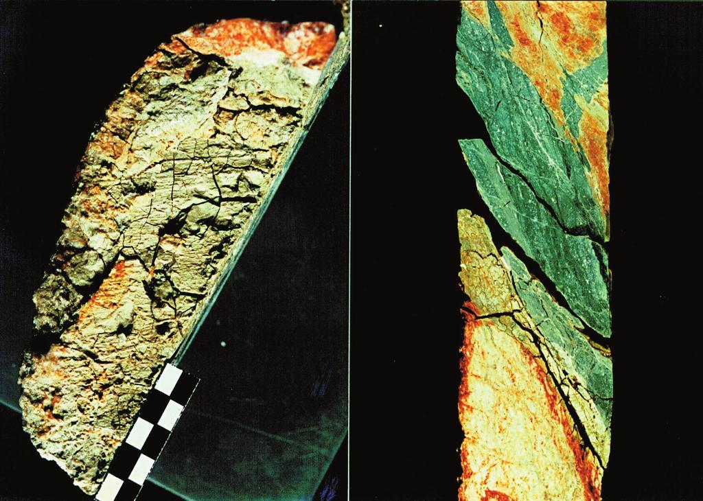 E. Fukuyama Fig... Photographs of the NIED Nojima Hirabayashi cores at the depth of ++.* m. (a) Left panel shows the fault surface, which slipped during the +33/ Kobe earthquake.