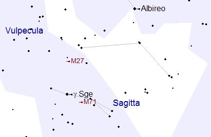 A telescope will show the bright central region and the fuzzy form of the spiral arms surrounding it. LYRA Lyra can be found at the top right of the chart on page 6.