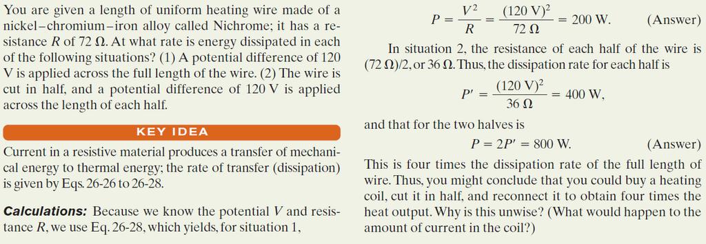 Example, Rate of Energy Dissipation in a Wire Carrying Current: ICPP: Why is this unwise?