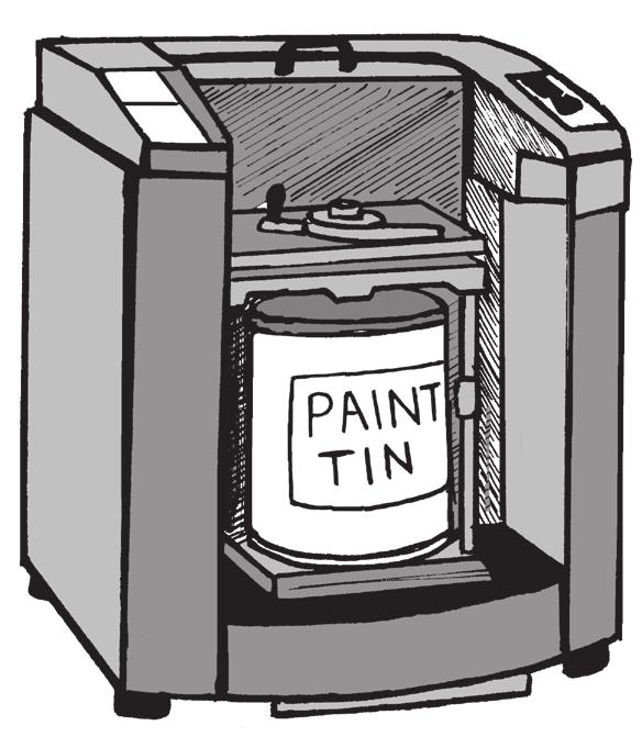 8. A motorised mixer in a DIY store is used to mix different coloured paints. Paints are placed in a tin and the tin is clamped to the base as shown in Figure 8A.