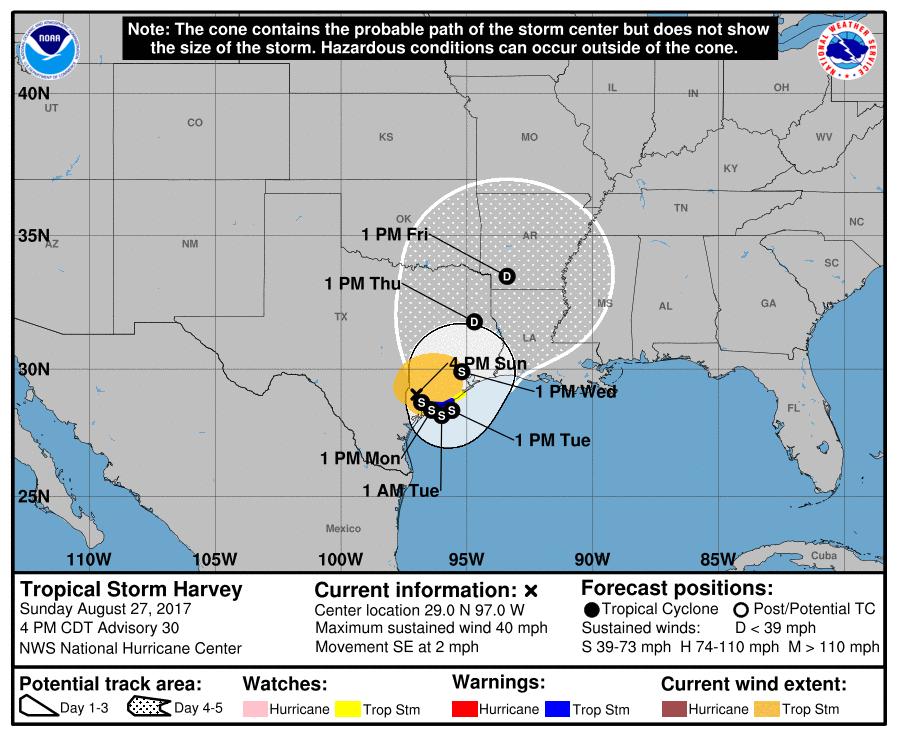 Situation Overview Tropical Storm Harvey Harvey will drift slowly toward the Matagorda area through Monday maintaining threat of heavy rainfall north and east of the center.