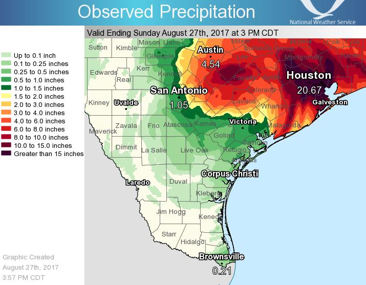 Observed Rainfall last 24 Hours Harvey Over the past 6-12 hours, 0.50 1.0 inches of rain has fallen in the Goliad to Victoria areas.