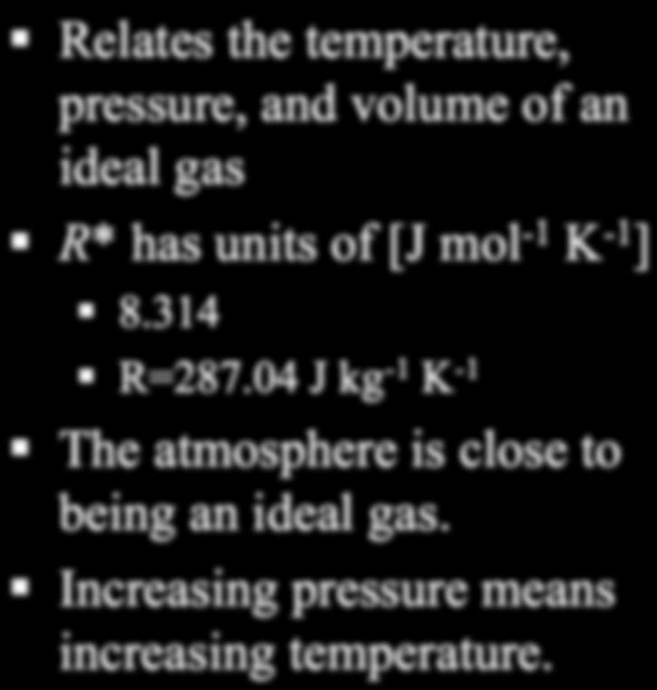 314 R=287.04 J kg -1 K -1 The atmosphere is close to being an ideal gas. Increasing pressure means increasing temperature.