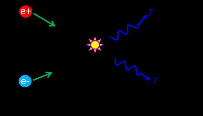 Fig. 3. The particle / antiparticle annihilate each other generating two high energy gamma ray photons.