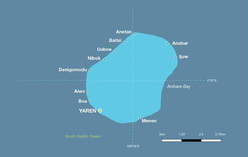 8.2 Country Description Located just south of the equator in the western South Pacific Ocean, Nauru lies at approximately 0.5 S and 167 E. It is a raised atoll with an area of 21 km 2.