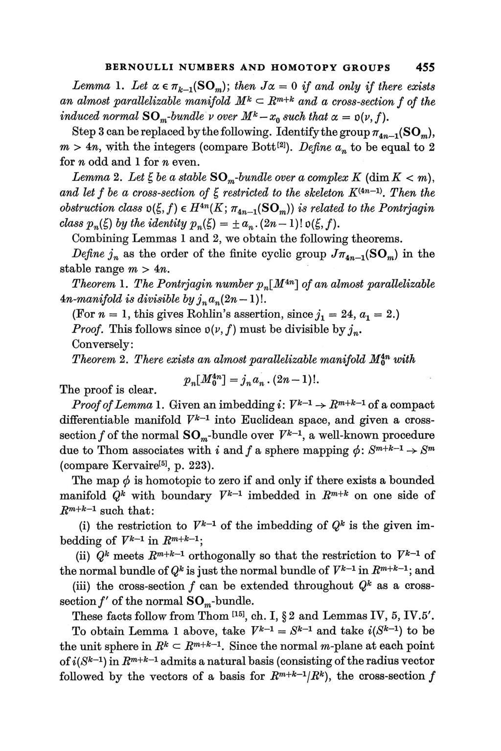 BERNOULLI NUMBERS AND HOMOTOPY GROUPS 455 Lemma 1.