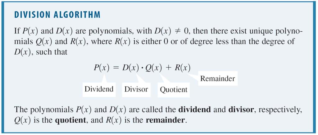 Long Division of Polynomials To divide