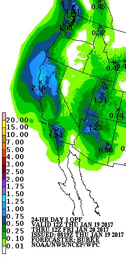 ~1.5 inches in Southern California to ~4 inches in Central California to ~6 inches in in Northern California Portions