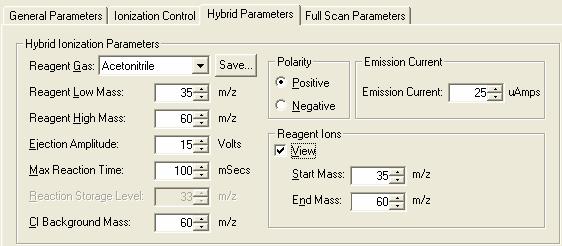 Full Scan Parameters Typically, only a single mass range segment is used in CI,