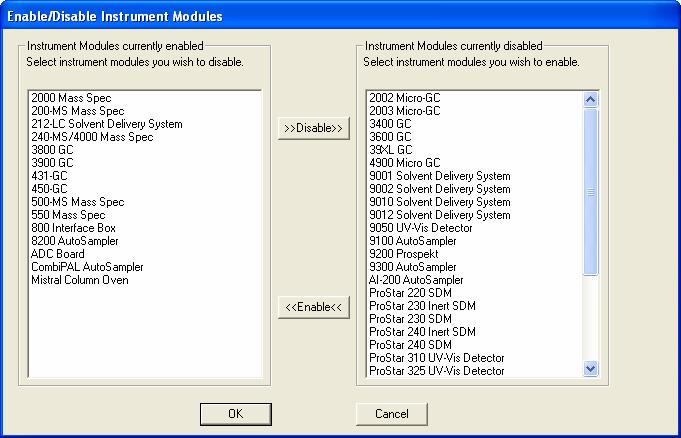 Enable/Disable Instrument Modules Enable instrument modules. When an instrument module is available, it appears in System Control.