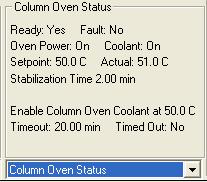 Column Oven Status Item Description Ready Yes or No The column oven is Ready (Yes) if the setpoints were reached and stabile.