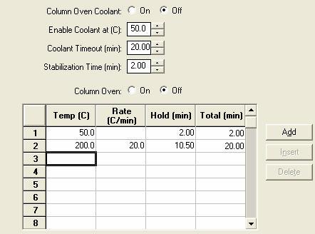 450-GC Column Oven Item Description Column Oven Coolant On or Off Specify the use of column coolant. Enable Coolant at ( C) 30 to 450 C Specify the temperature for the coolant.