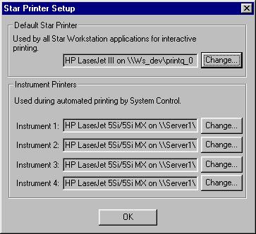 Item Default Printer Instrument Printers Description Display the printer used when printing interactively from Varian MS Workstation applications. Click Change to select a different printer.