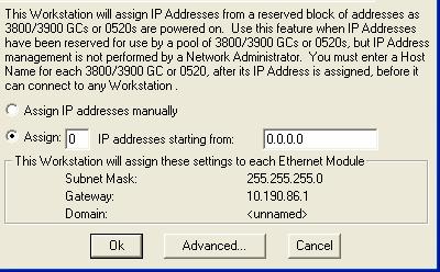 addresses may be assigned. If GCs are already connected to the network and powered on, their Ethernet addresses will appear in the table.