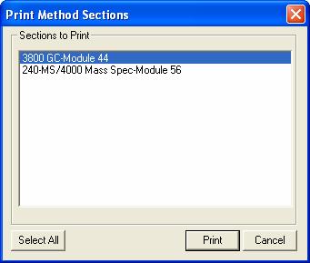 2. Select the desired Method sections and click Print. Password Protecting a Method 1.