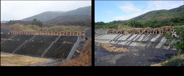 8 (b). Although the steel cell dams were damaged and deformed by the debris flow, the steel open dam itself was not damaged. 3.