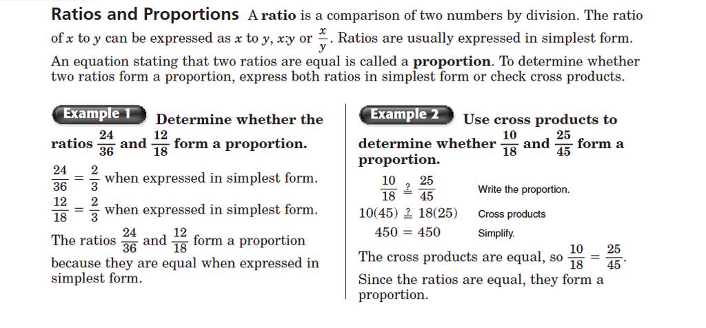 X. Ratios and Proportions Practice: Determine whether each pair of ratios forms a proportion. 1.