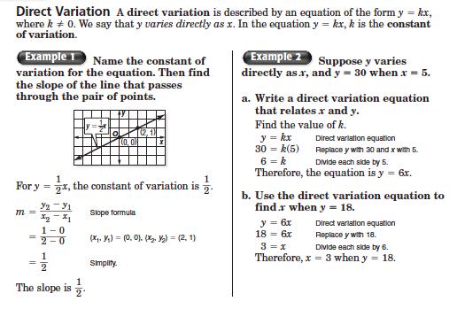 XIV. Slope and Direct Variation Practice: Name the constant of variation for each equation.