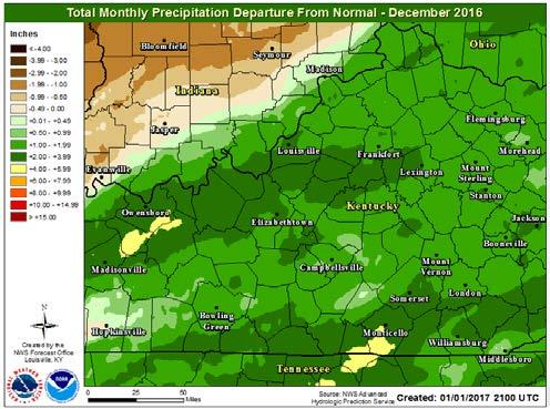 Most of the region saw between 4-8 inches of rain, which is generally 1-4 inches above normal for December. The only area near or slightly below normal was a few counties in southern IN.