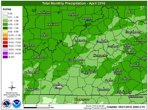 April 2016 May 10, 2016 The first few weeks of April were mostly dry with only a couple of systems moving through bringing half an inch to two inches of rain to the HSA.