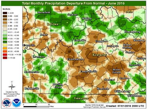 Much of central Kentucky ended up drier than normal for the month while much of southern Indiana ended up wetter than normal. Specific patterns were difficult to discern.