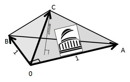 4 (20 pts.) In R 3 an artist plans an MIT triangular pyramid artwork with one vertex at the origin. The other three vertices are at the tips of vectors A, B and C.