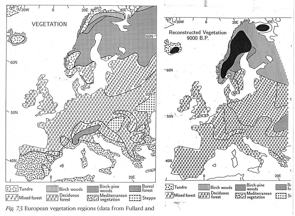 Vegetation zones in Europe parallel