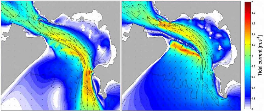 3 Morphology Numerical modelling of a range of sediment properties in tidal flow indicate that slopes of between 4(H):1(V) and 6(H):1(V) can occur over a period of a year, with tidal currents more